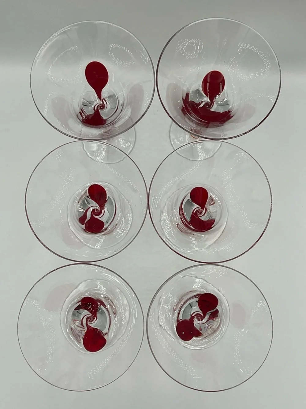 PIER 1 Red Drip Drop Swirl Stem Martini Glasses Set of 6